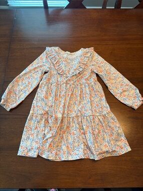 Girls' Long Sleeve Floral Ruffle Casual Dress - Orange & Blue